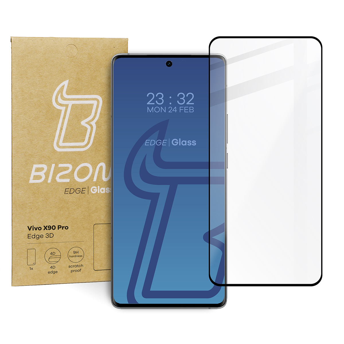 Szkło hartowane Bizon Glass Edge - 2 sztuki + ochrona na obiektyw, Vivo X90 Pro